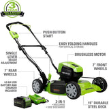 Greenworks 40V 19" Cordless Battery Push Mower w/ 4.0Ah USB Battery & Charger - 2524902