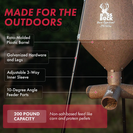 Boss Buck 200 Pound Gravity Fed Tripod Corn and Protein Pellet Feeder (2 Pack) - 216000