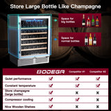 BODEGAcooler 24" 46 Bottles Wine Cooler in Stainless Steel with Wood Shelves