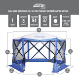 CLAM Quick-Set Escape Sport 11.5 x 11.5 Ft Tailgating Canopy Shelter Tent, Blue - 145183