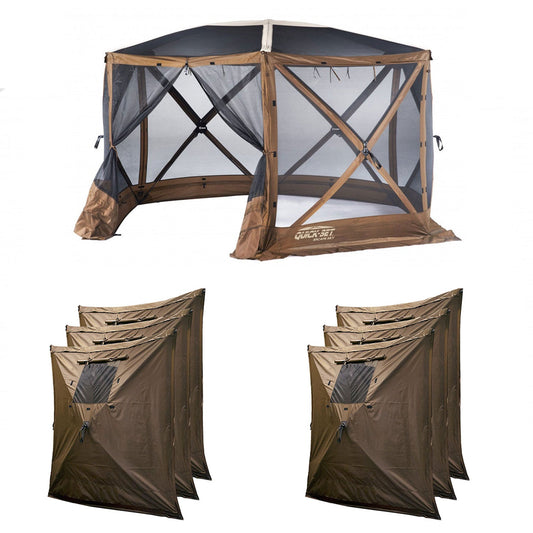 CLAM Quick-Set Escape Sky Screen Canopy Shelter + 6 Pack of Wind and Sun Panels - 149207
