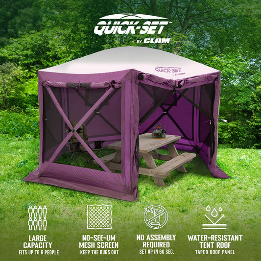CLAM Quick-Set Pavilion 12.5 x 12.5 Ft Portable Outdoor Canopy Shelter, Plum - 321114