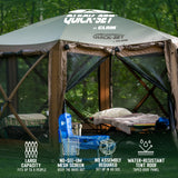 CLAM Quick-Set Pavilion Camper 12.5' x 12.5' Shelter, Brown w/Rain Fly Tarp, Tan - 149354