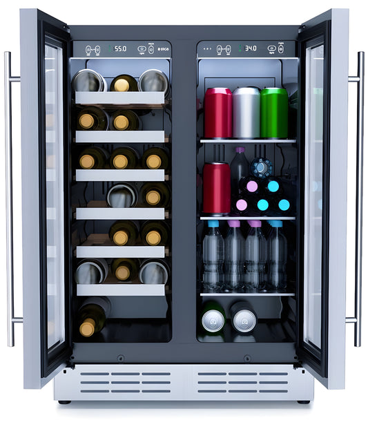 Elica -  French Door, Dual Zone, Beverage and Wine Center, 23 7/16" W x 22 1/4" D x 33-34" H, 4.4 cu/ft   - Undercounter Refrigerator -EBF52SS1