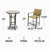 Four Seasons Courtyard Amalfi 3 Piece Balcony Height Outdoor Dining Set, Beige - 396093
