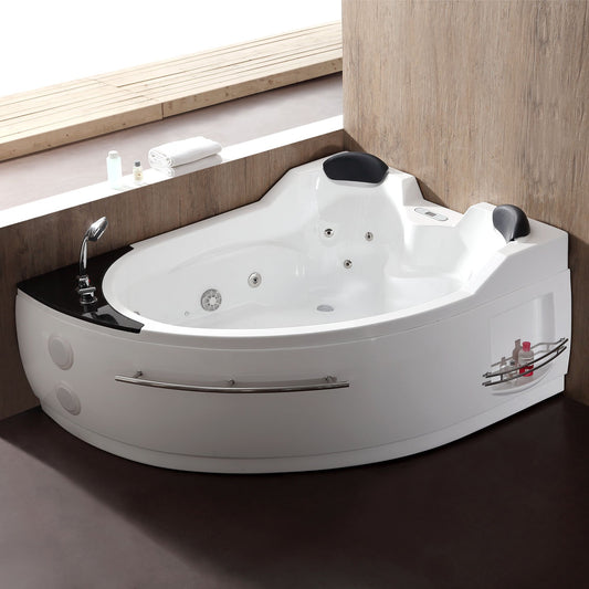 EagoUSA EAGO AM113ETL-L 5.5 ft Left Corner Acrylic White Whirlpool Bathtub for Two - AM113ETL-L