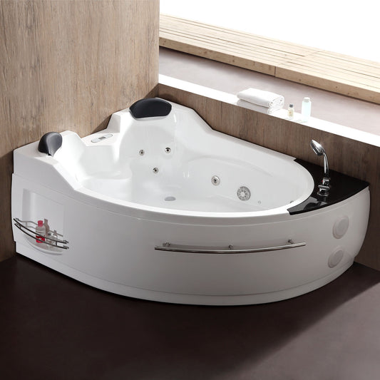 EagoUSA EAGO AM113ETL-R 5.5 ft Right Corner Acrylic White Whirlpool Bathtub for Two - AM113ETL-R