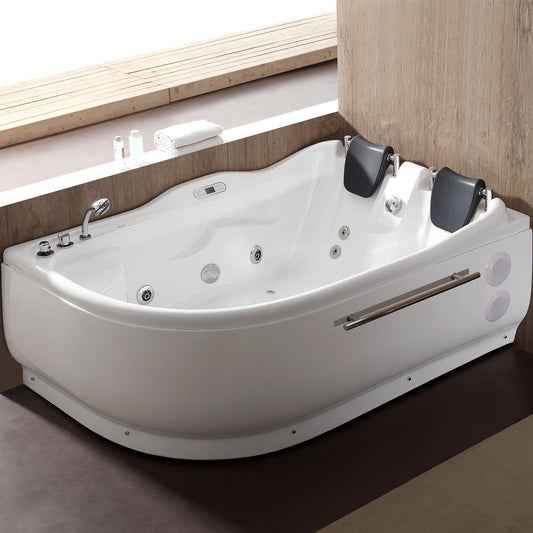 EagoUSA AM124ETL-L 6 ft Left Corner Acrylic White Whirlpool Bathtub for Two - AM124ETL-L