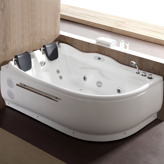EagoUSA AM124ETL-R 6 ft Right Corner Acrylic White Whirlpool Bathtub for Two - AM124ETL-R