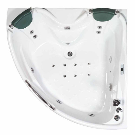 EagoUSA  AM125ETL 5 ft Corner Acrylic White Whirlpool Bathtub for Two w Fixtures - AM125ETL