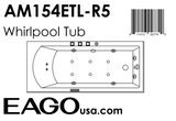 EagoUSA AM154ETL-R5 5 ft Acrylic White Rectangular Whirlpool Bathtub w/ Fixtures - AM154ETL-R5