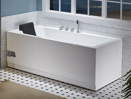 EagoUSA AM154ETL-R5 5 ft Acrylic White Rectangular Whirlpool Bathtub w/ Fixtures - AM154ETL-R5