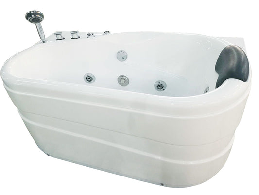 EagoUSA AM175-L 57'' White Acrylic Corner Jetted Whirlpool Bathtub W/ Fixtures - AM175-L
