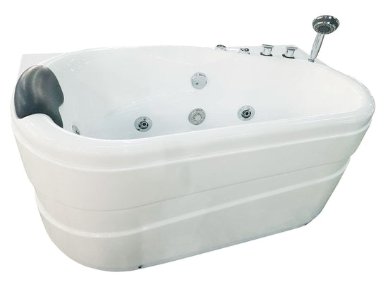 EagoUSA AM175-R 57'' White Acrylic Corner Jetted Whirlpool Bathtub W/ Fixtures - AM175-R