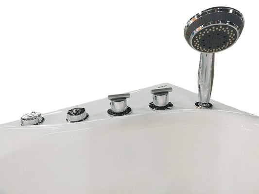 EagoUSA AM175-R 57'' White Acrylic Corner Jetted Whirlpool Bathtub W/ Fixtures - AM175-R