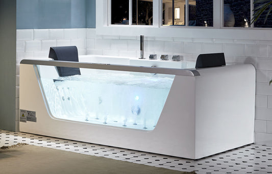 EagoUSA  AM196ETL 6 ft Clear Rectangular Acrylic Whirlpool Bathtub for Two - AM196ETL
