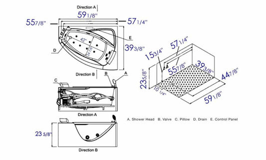 EagoUSA AM198ETL-L 5 ft Clear Rounded Left Corner Acrylic Whirlpool Bathtub - AM198ETL-L