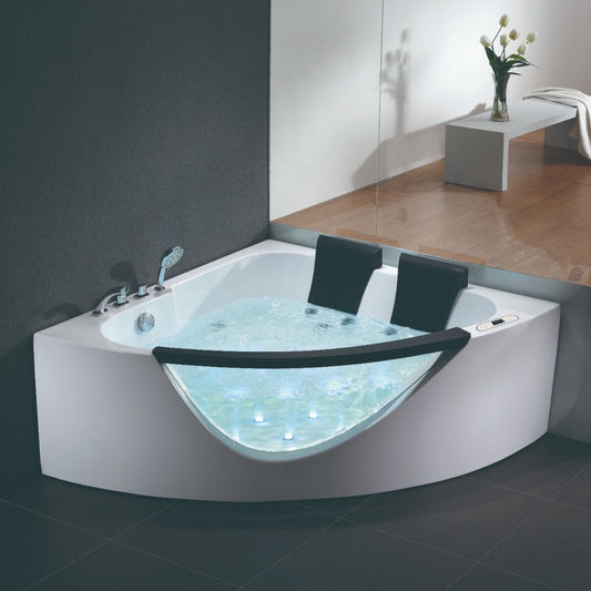EagoUSA AM199ETL 5ft Clear Rounded Corner Acrylic Whirlpool Bathtub for Two - AM199ETL