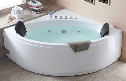 EagoUSA AM200 5' Rounded Modern Double Seat Corner Whirlpool Bath Tub with Fixtures - AM200
