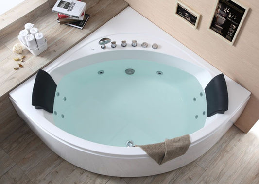 EagoUSA AM200 5' Rounded Modern Double Seat Corner Whirlpool Bath Tub with Fixtures - AM200