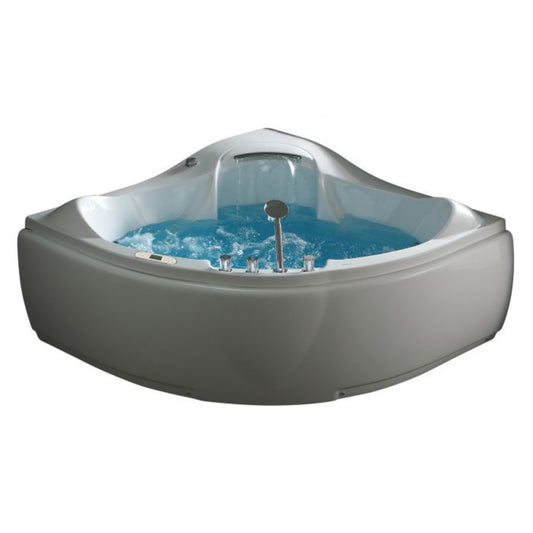 EagoUSA  AM208ETL 5 ft Corner Acrylic White Waterfall Whirlpool Bathtub for Two - AM208ETL