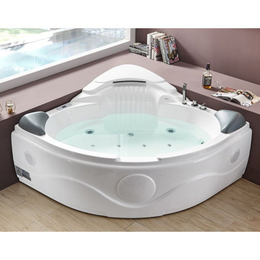 EagoUSA AM505ETL 5 ft Corner Acrylic White Waterfall Whirlpool Bathtub for Two - AM505ETL