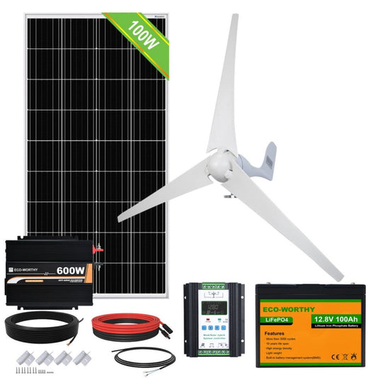 Eco-Worthy 500W 600W 12V 400W Wind+1/2x 100W Solar Solar Wind Hybrid Kit