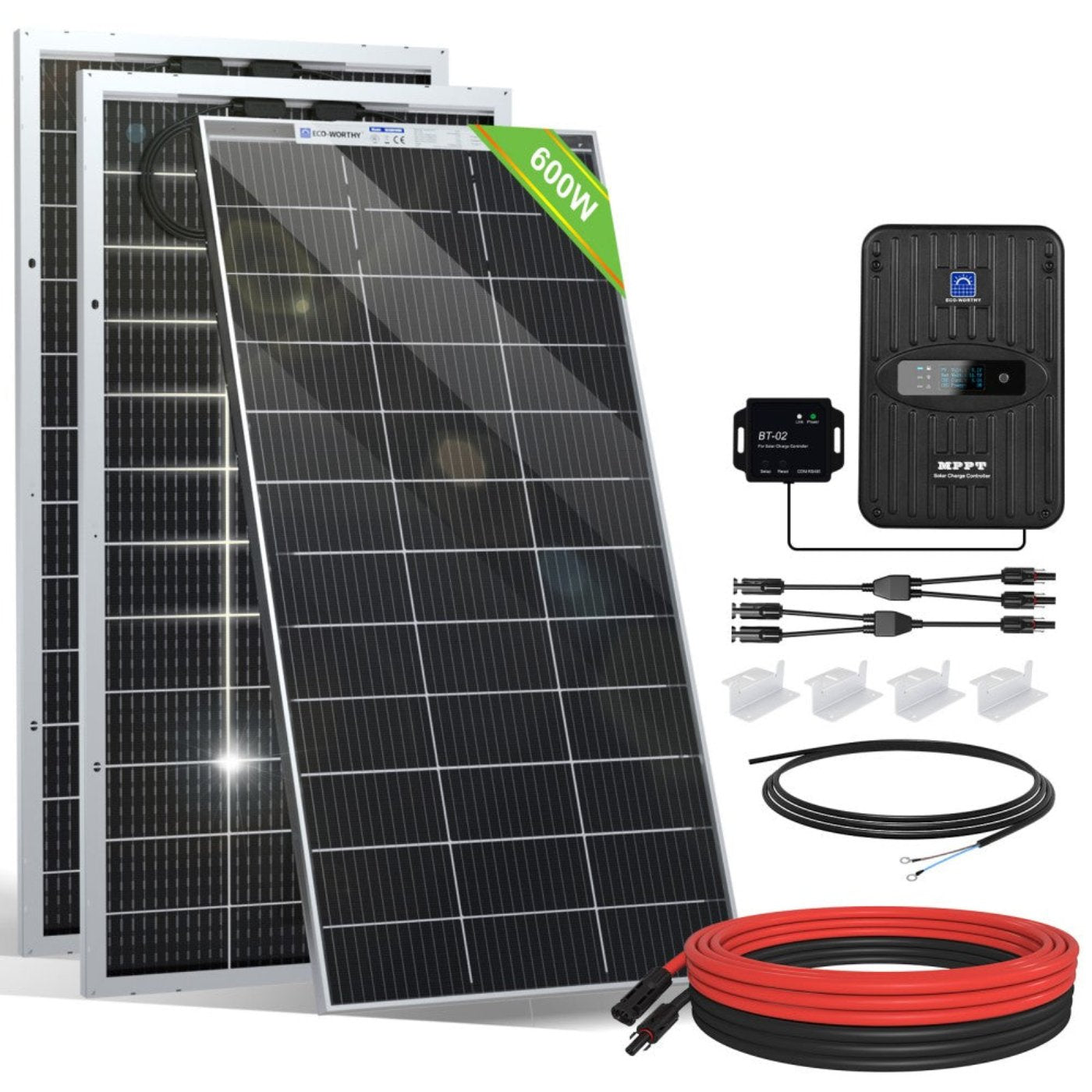 Eco-Worthy 600W 12V 3x Bifacial 195W Complete MPPT Off Grid Solar Kit