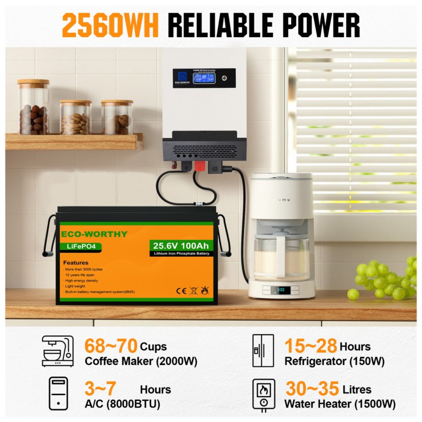 Eco-Worthy LiFePO4 24V 100Ah Lithium Iron Phosphate Battery