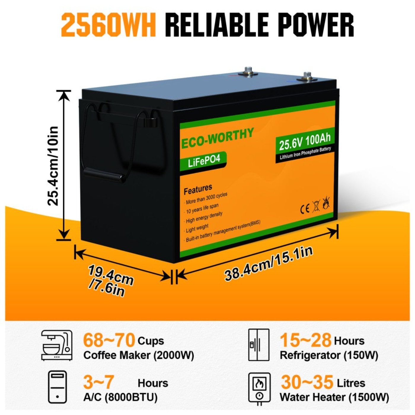 Eco-Worthy LiFePO4 24V 100Ah Lithium Iron Phosphate Battery