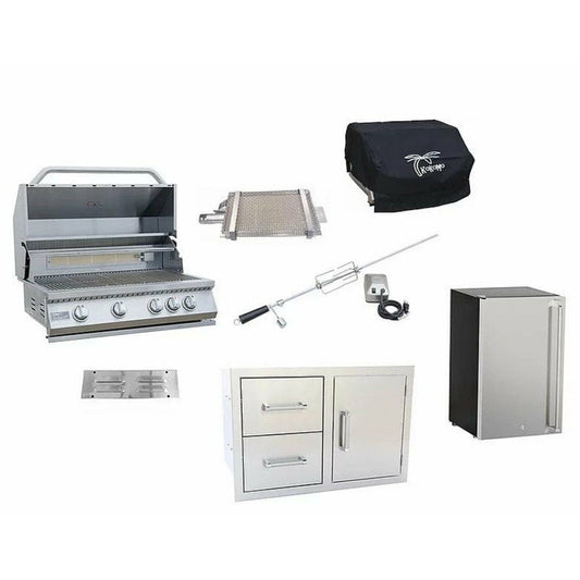KOKOMO 7 PIECE OUTDOOR KITCHEN PACKAGE DEAL! - KO-4BG-GRDL-CMBO-FRG-VT-IRSB-CVR