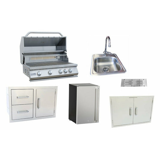 KOKOMO 6 PIECE OUTDOOR KITCHEN PACKAGE DEAL! (15% OFF) - 4BG-2BG-BS-CMBO-FRDG-30-VNT