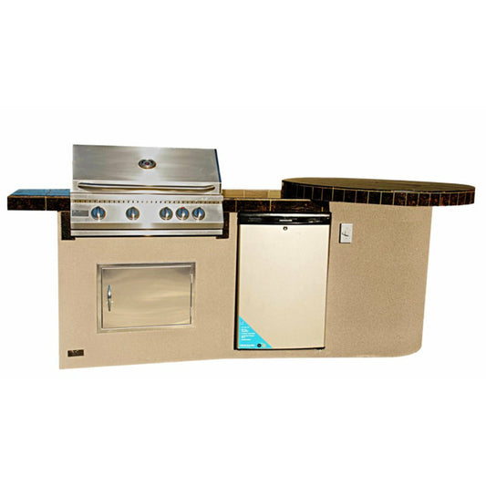 KoKoMo Fire 9' BBQ Island with 4 foot Round Bar and 4 Burner Built In BBQ Grill - Fire Island