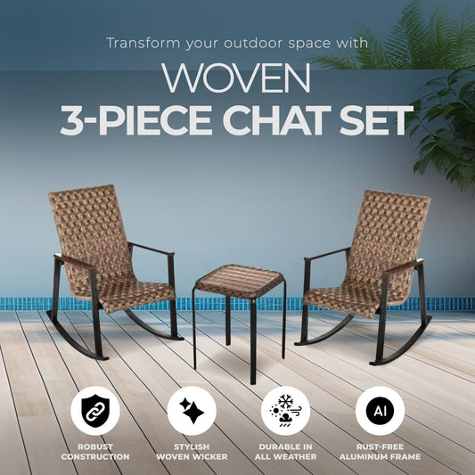 Four Seasons Courtyard Bayside 3 Piece All Weather Woven Wicker Chat Set, Brown - 396123