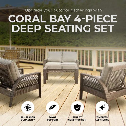 Four Seasons Courtyard Coral Bay 4 Piece Deep Seating Set with Cushioned Chairs - 396121