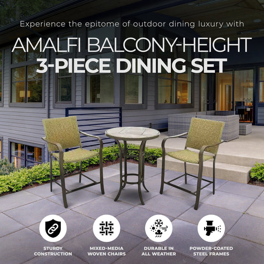Four Seasons Courtyard Amalfi 3 Piece Balcony Height Outdoor Dining Set, Beige - 396093
