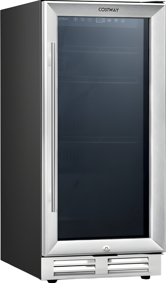 Costway Beverage Refrigerator 15" 100 Can Built-in/Freestanding with Adjustable Temp and Shelf New - FP10126US-SL