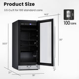 Costway Beverage Refrigerator 15" 100 Can Built-in/Freestanding with Adjustable Temp and Shelf New - FP10126US-SL