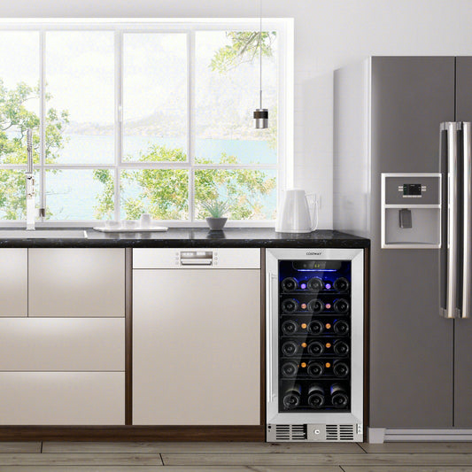 Costway Wine Fridge 2.9 Cu.ft 30-Bottle Stainless Steel with Temperature Memory New - FP10229US-SL