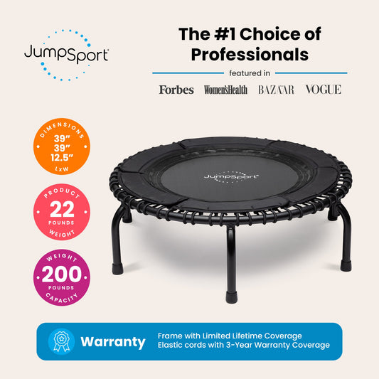 JumpSport 370 Home Gym 39" Heavy Duty Fitness Trampoline with 4-In-1 DVD, Black - 168416