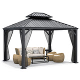 Tangkula 12' x 10' Hardtop Gazebo, Double Roof & Hook – NP10097WL-12CF+NP10097WL-22CF
