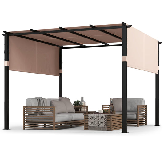Tangkula 10x10 Ft Pergola, Patio Pergola with 2-Piece Retractable Sun Shade Canopy - NP11780BE+