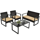 Tangkula 4-Piece Patio Rattan Furniture Set, Outdoor Conversation Set - HW64403