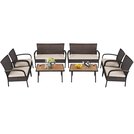 Tangkula 4/8 PCS Patio Rattan Furniture Set, Outdoor Conversation Set - HW66527