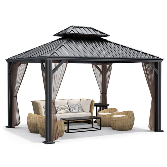 Tangkula 12' x 10' Hardtop Gazebo, Double Roof & Hook – NP10097WL-12CF+NP10097WL-22CF