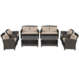 Tangkula 4-Piece Patio Furniture Set, Rattan Wicker Chair Set with 1 Loveseat, 2 Single Sofas - HW63217+