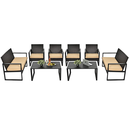 Tangkula 4-Piece Patio Rattan Furniture Set, Outdoor Conversation Set - HW64403