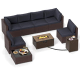 Tangkula 12 Pieces Patio Furniture Set with 32” Fire Pit Table and Propane Tank Cover - NP10261BK+HW71507DKA+