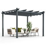 Tangkula 10x13 Ft Pergola, Heavy-Duty Aluminum Outdoor Pergola with Retractable Sun Shade Canopy - NP10911GR