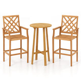 Tangkula 3 Piece Patio Bar Set, Teak Wood Bistro Furniture with Backrest, Armrests & Footrest - 2*JV11957+JV11903